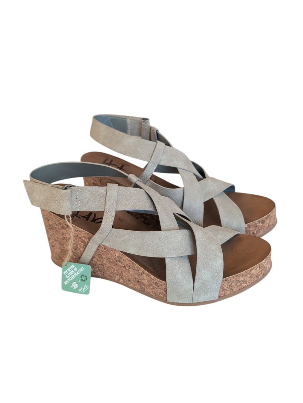Blowfish Malibu 4Earth Hot Sun Strappy Wedge Sandals 11 Taupe Grey - DEFECT
